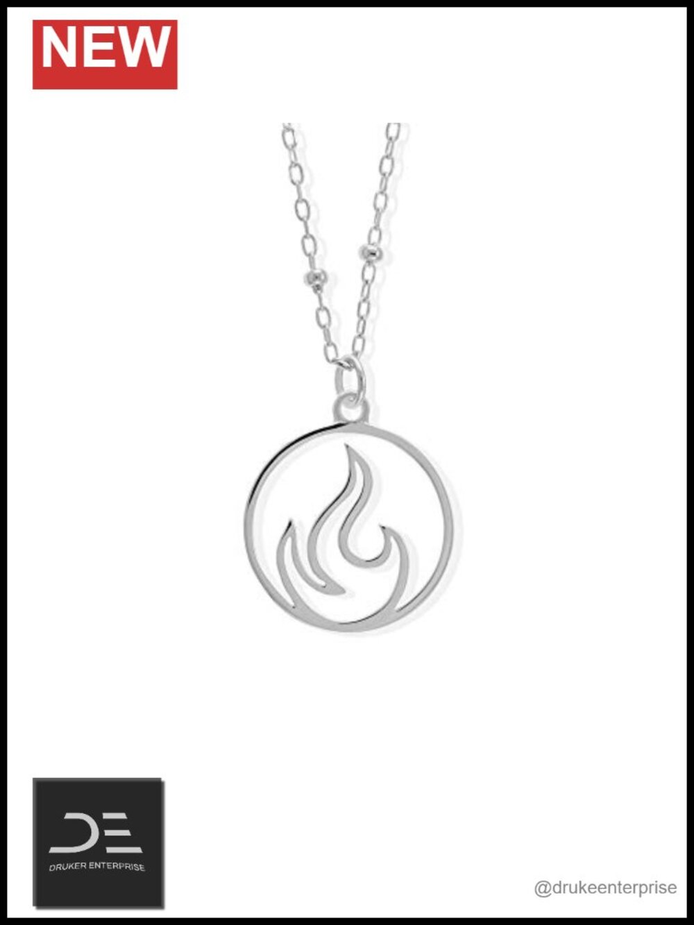 Sterling Silver Fire Flame Circle Pendant Necklace 18 Inch